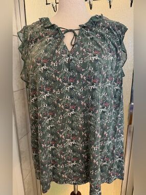 Lucky Brand Olive Green Floral Tie-Neck Tank Top LN Size 3X Like New $15